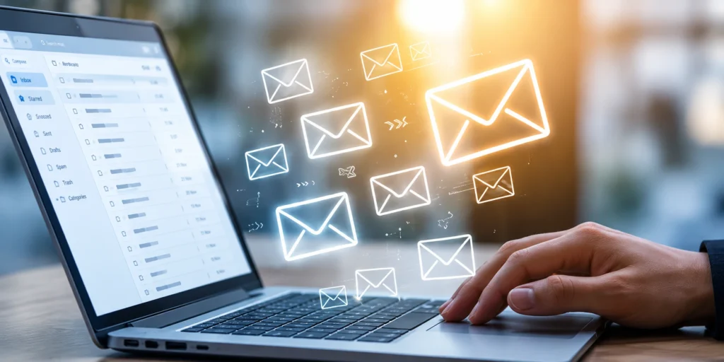 sunlit digital email workspace